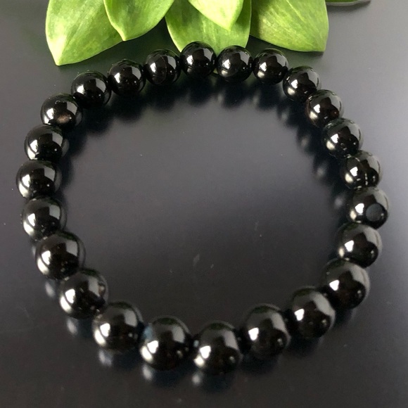 Black Obsidian 8mm Natural Stone Beads Stretchable Bracelet - Picture 1 of 2